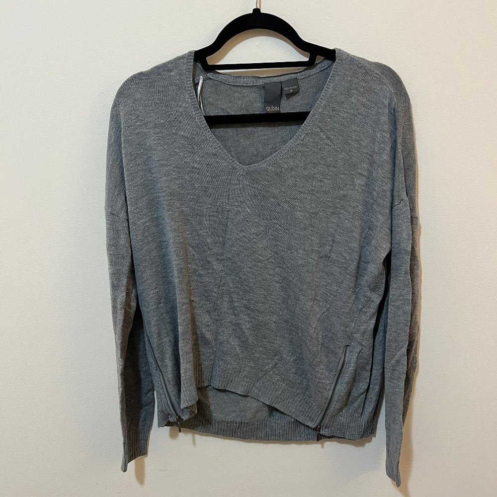 Quinn Grey V Neck Sweater with Side Zippers (Medium)